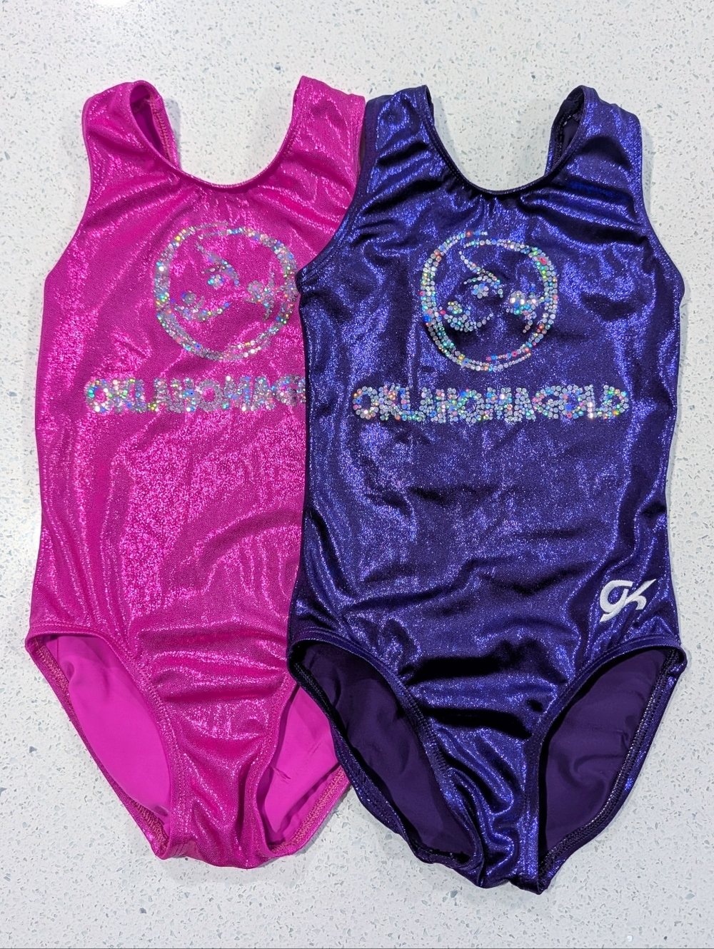 2For1 OKLAHOMA Gold COMPETITION GK Elite Gymnastics Leotard CS Small Purple Pink